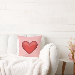 Coussin Illustration de cœur rouge sur fond rose tendre