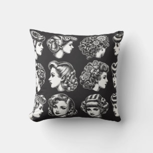 Coussin Illustration de coiffure féminine rétrospective av
