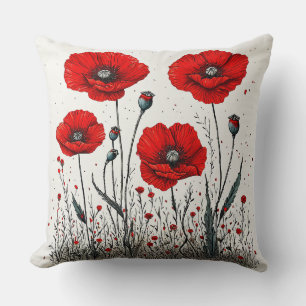 Coussin Illustration de coquelicots rouges vibrants