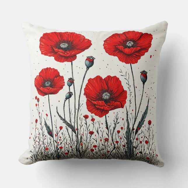 Coussin Illustration de coquelicots rouges vibrants (Recto)