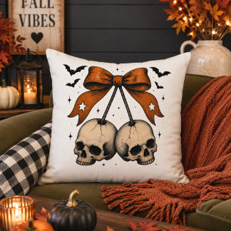 Coussin Illustration de crâne à nœud papillon pour Hallowe