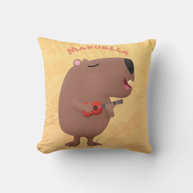 Coussin Illustration de dessin animé de capybara ukulele (Recto)