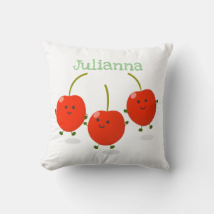 Coussin Illustration de dessin animé de cerises heureuses