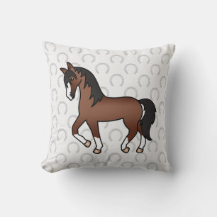 Coussin Illustration de dessin animé de cheval brun trotta
