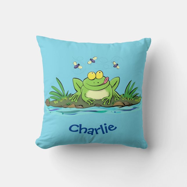 Coussin Illustration de dessin animé de grenouille verte m (Recto)