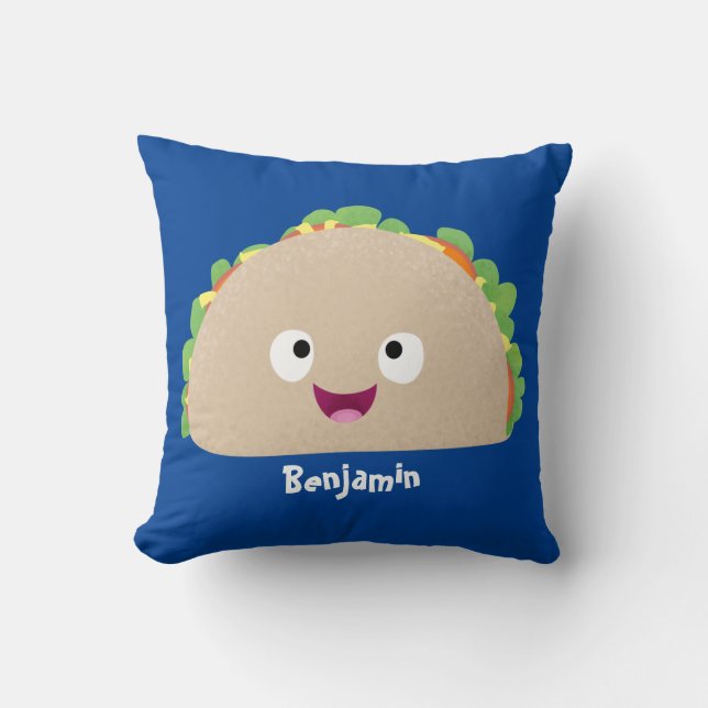 Coussin Illustration de dessin animé de taco souriant mign (Recto)