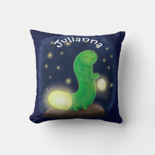 Coussin Illustration de dessin animé de ver luisant vert m