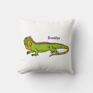 Coussin Illustration de dessin animé d'iguane vert heureux