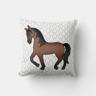 Coussin Illustration de dessin animé mignon de cheval bai