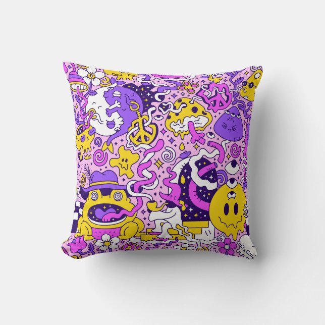 Coussin Illustration de dessin hippy Style (Recto)