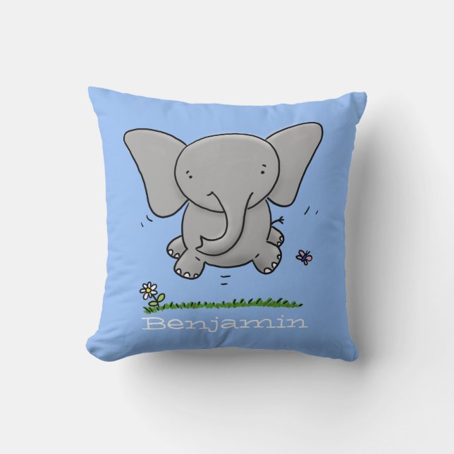 Coussin Illustration de dessin mignon bleu éléphant bébé (Recto)