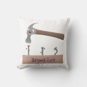 Coussin Illustration de dessin mignon, marteau et ongles