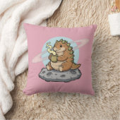 Coussin Illustration de dinosaure spatial mignon buvant du (Couverture)