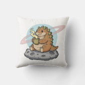 Coussin Illustration de dinosaure spatial mignon buvant du (Verso)
