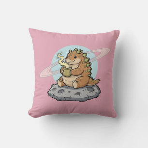Coussin Illustration de dinosaure spatial mignon buvant du