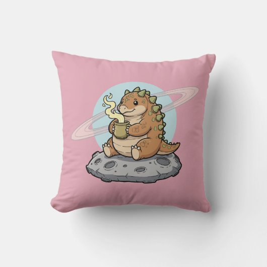 Coussin Illustration de dinosaure spatial mignon buvant du (Recto)