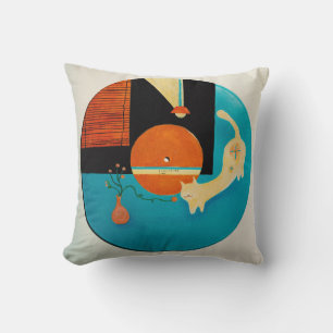 Coussin Illustration de disque rétro de chat qui s'étire