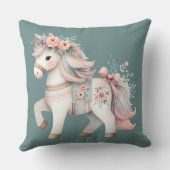 Coussin Illustration de fantasy de cheval pastel floral (Verso)