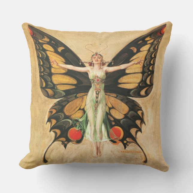 Coussin Illustration de femme volant papillon Flapper (Recto)
