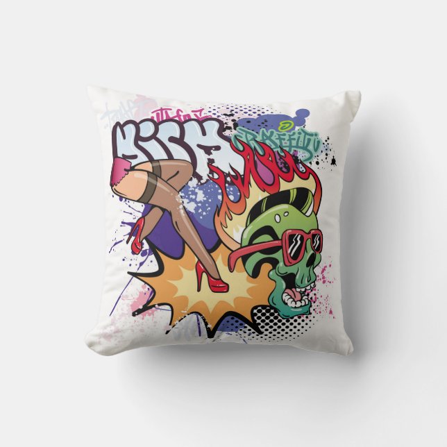 Coussin Illustration de graffiti avec lettres de graffitis (Recto)