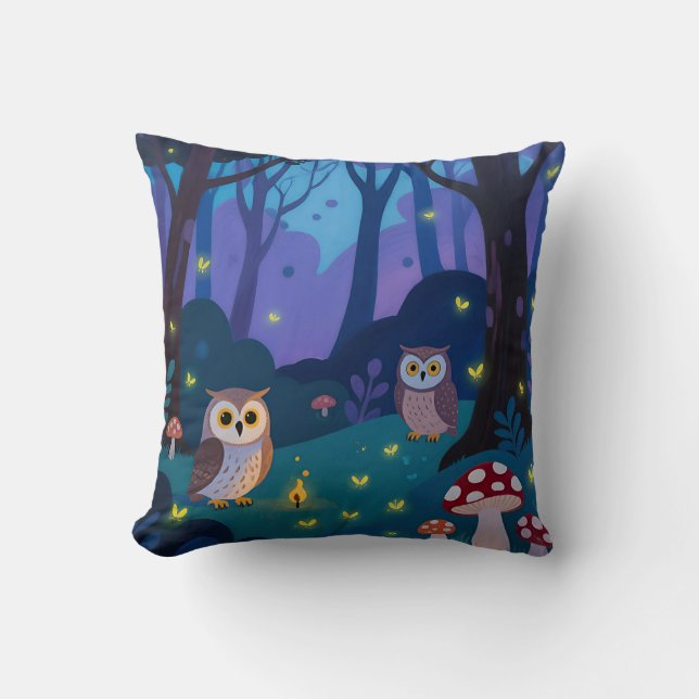 Coussin Illustration de Hiboux de la Forêt Nocturne (Recto)