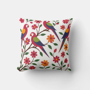 Coussin Illustration de jardin de perroquets tropicaux