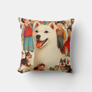 Coussin Illustration de Jindo en Corée vintage