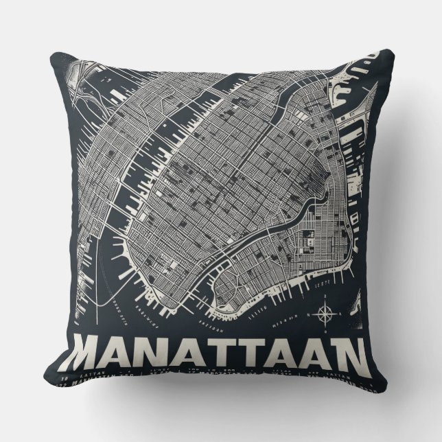 Coussin Illustration de la carte de Manhattan (Recto)