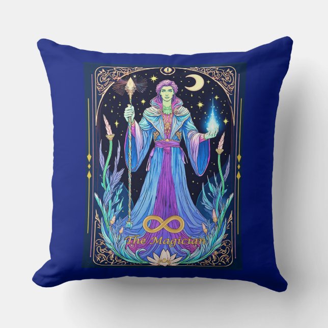 Coussin Illustration de la carte Tarot, le magicien (Recto)