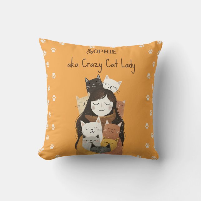 Coussin Illustration de la dame du chat fou mignonne avec  (Recto)