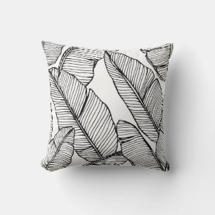 Coussin Illustration de la feuille de bananier noir blanc