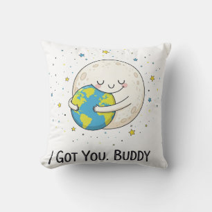 Coussin Illustration de la Lune et de la Terre s'étreignan