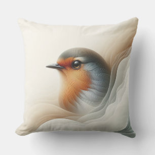 Coussin Illustration de la nature avec un rouge-gorge vibr