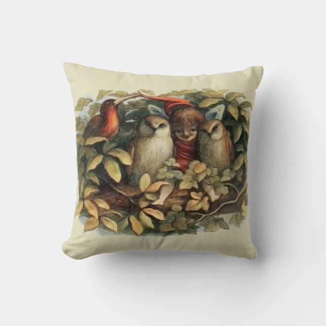 Coussin Illustration de la nature des hiboux et des fées e (Recto)