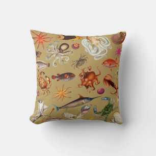 Coussin Illustration de la vie marine sous-marine en or