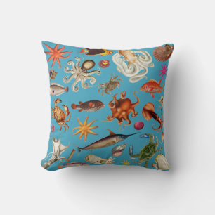Coussin Illustration de la vie sous-marine Ocean Blue