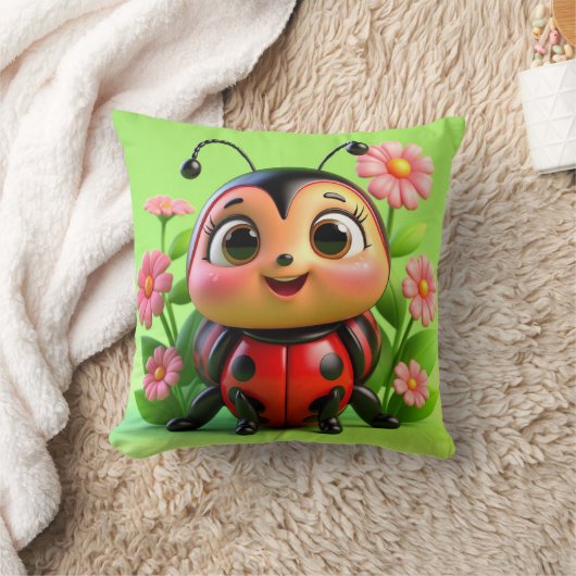 Coussin Illustration de Ladybug mignonne entourée de fleur (Couverture)