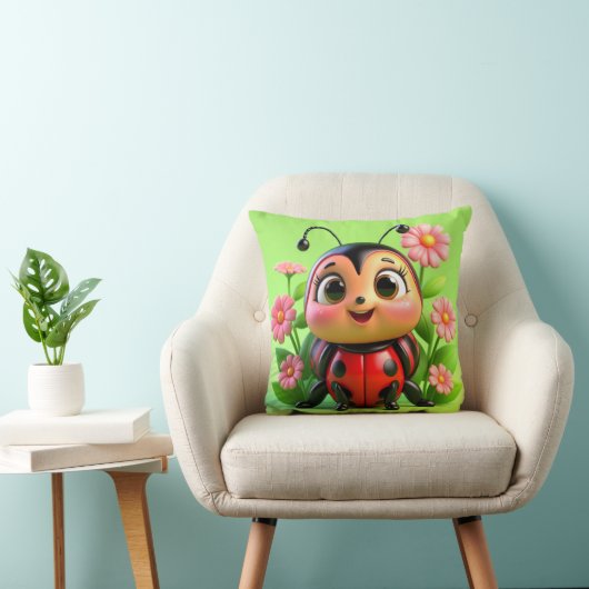 Coussin Illustration de Ladybug mignonne entourée de fleur (Chaise)
