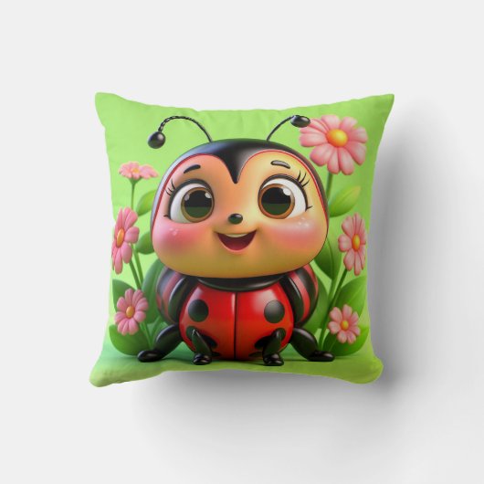 Coussin Illustration de Ladybug mignonne entourée de fleur (Verso)