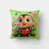 Coussin Illustration de Ladybug mignonne entourée de fleur (Recto)
