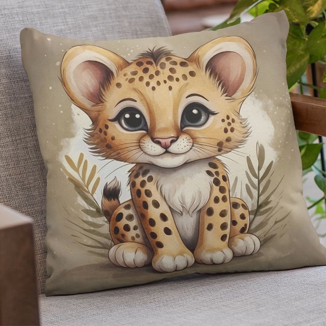 Coussin Illustration de l'aquarelle adorable bébé Cheetah (Créateur téléchargé)