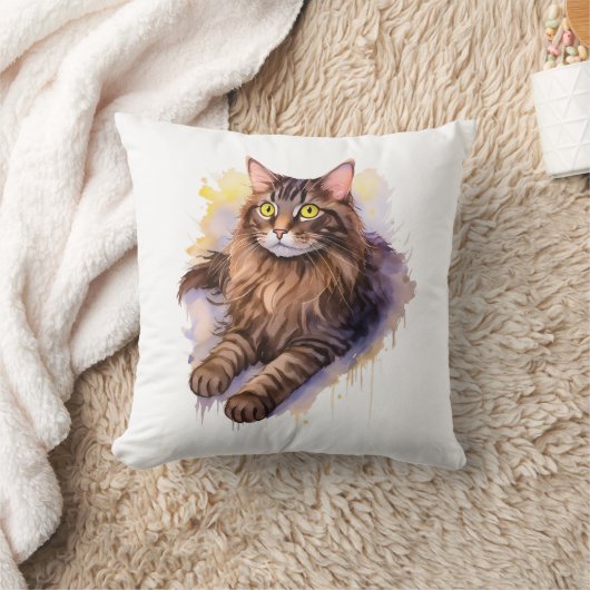 Coussin Illustration de l'aquarelle de chat Tabby long (Couverture)