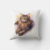 Coussin Illustration de l'aquarelle de chat Tabby long (Verso)