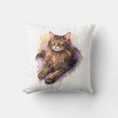 Coussin Illustration de l'aquarelle de chat Tabby long (Recto)