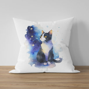 Coussin Illustration de l'aquarelle de chat Tuxedo adorabl