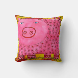 Coussin Illustration de l'aquarelle de cochon à motifs