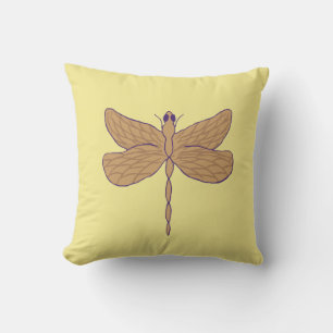 Coussin Illustration de libellule jaune et beige
