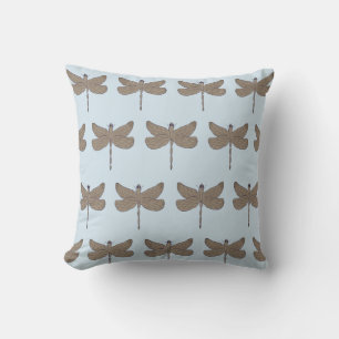 Coussin Illustration de libellule motif bleu et beige