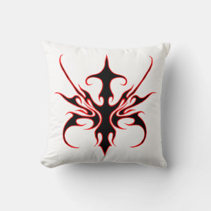 Coussin Illustration de ligne d'art tribal noir et rouge f