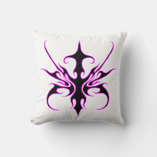 Coussin Illustration de lignes tribales noires et roses fé